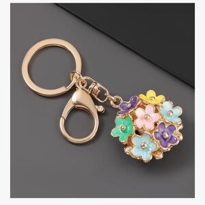 Floral Heart purse/bag charm Keychain with Gold Accents